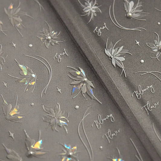 3D Aurora Flower Nail Stickers - Ultra Thin Blooming Flower Decals to3799