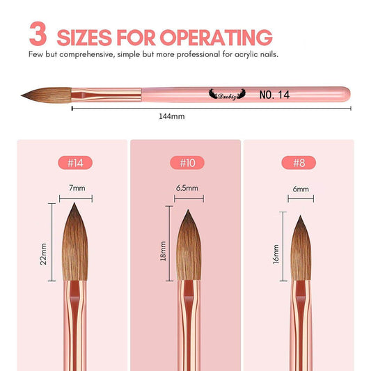 3pcs Acrylic Nail Brush Set Size 8/10/14 Acrylic Brushes for Acrylic Powder Application - Nail MAD