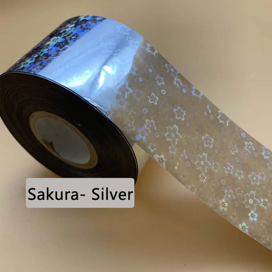 120m Holographic Sakura Flower Nail Foil | Laser Cherry Blossom Art Transfers