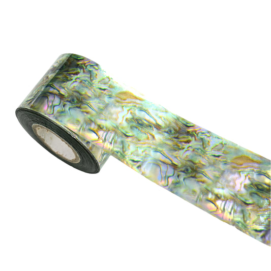 120m Wavy Liquid Marble Nail Foil | Iridescent Green & Gold Abstract Transfers Foil 04