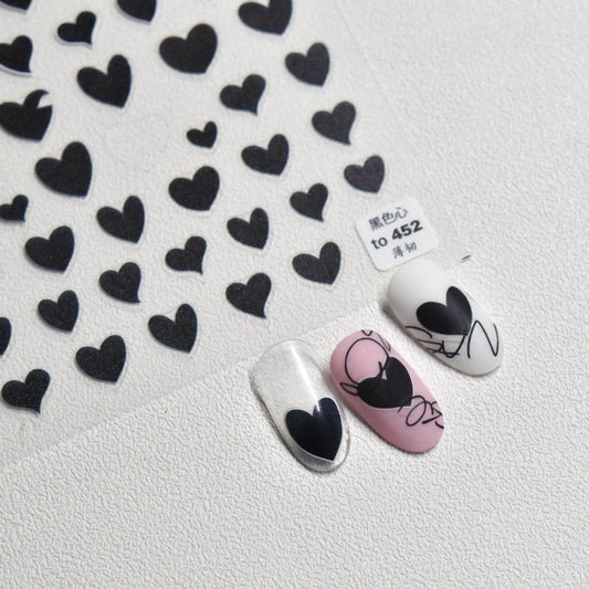 Colorful Love Heart Nail Art Stickers Valentines Black Hearts Sticker Decals to2009