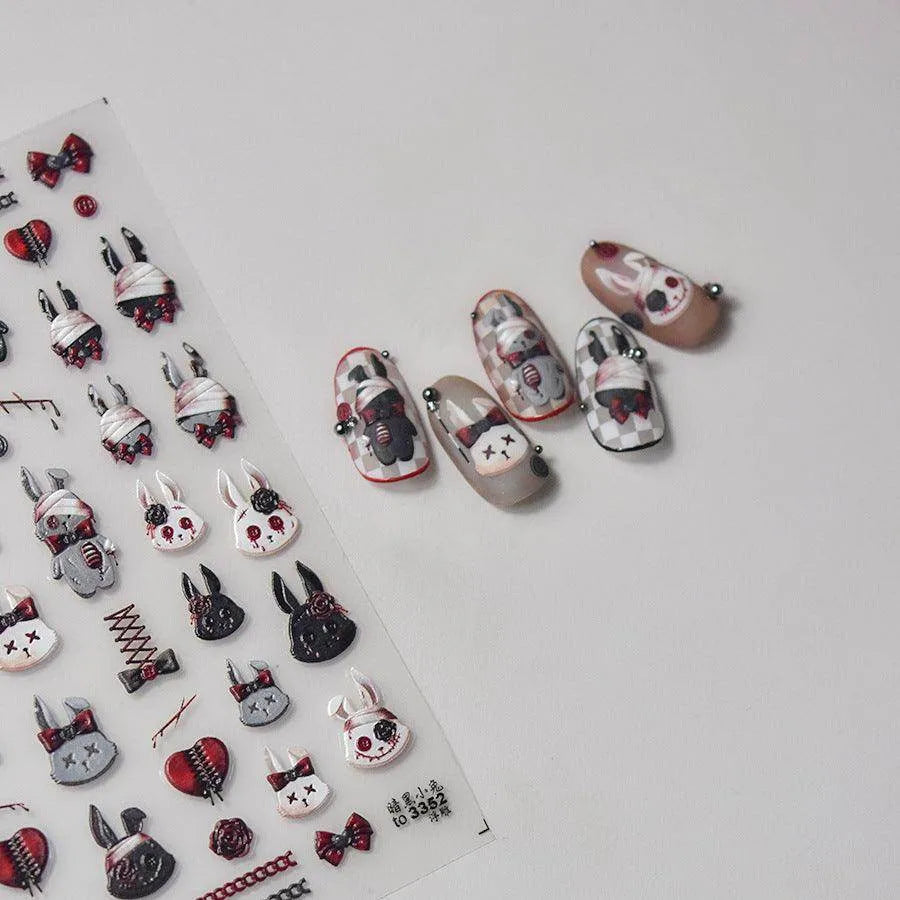 Bandage Rabbit Nail Art Stickers Adhesive Shoelace Embossed Sticker Decals to3352
