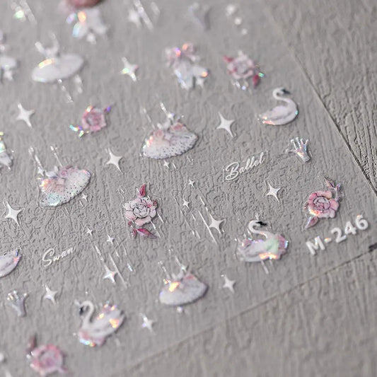 Laser Swan Nail Art Stickers Ballet Bow Adhesive Sticker Decals M245
