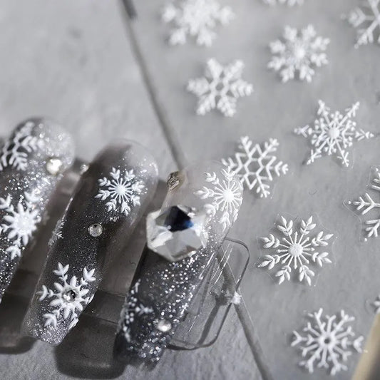 5D Snowflake Nail Stickers White Snow Decals For Winter TS1939