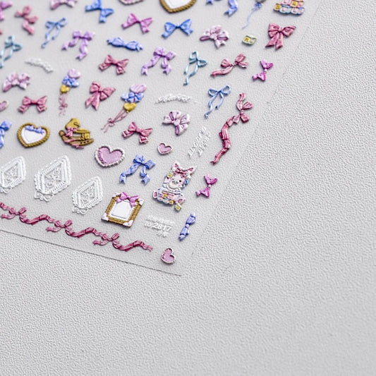 Colorful Bow-knot Nail Art Stickers Adhesive Embossed Bow Sticker Decals to2817