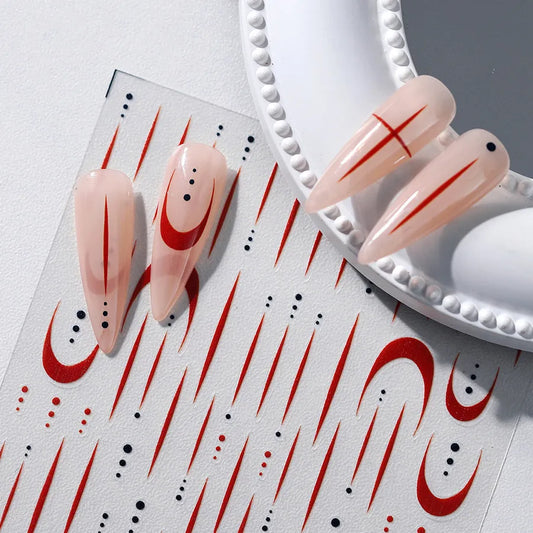 3D French Lines Nail Stickers, Red Line Decals TS3768