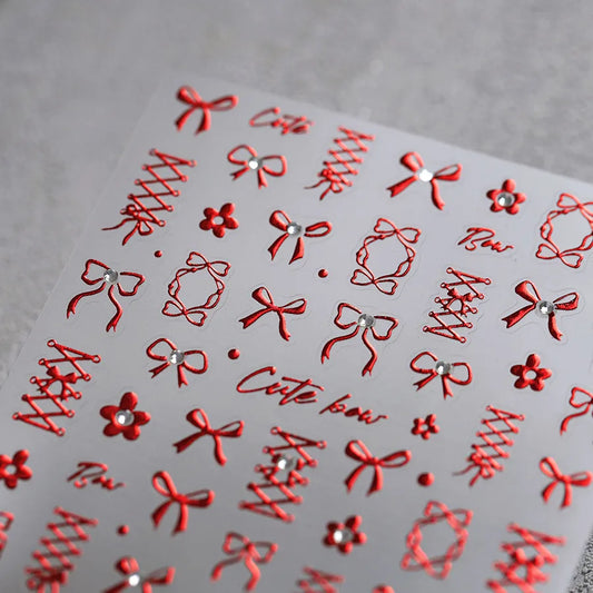 3D Red Bowtie Nail Stickers – Shoelace Nail Art Decals TL296