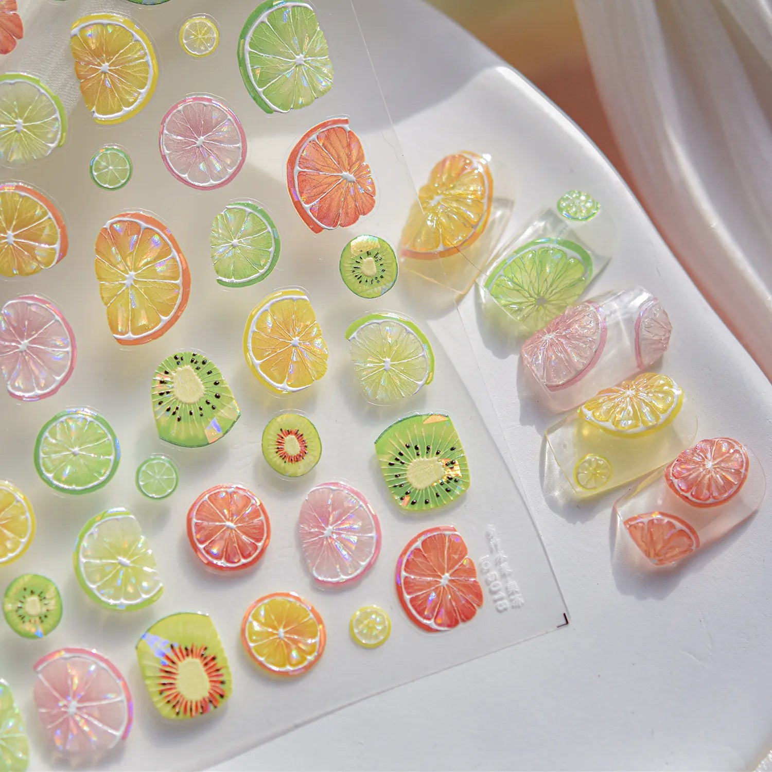 3D Summer Fruit Nail Stickers - Juicy Lemon Orange Embossed Designs Jelly Citrus Slice
