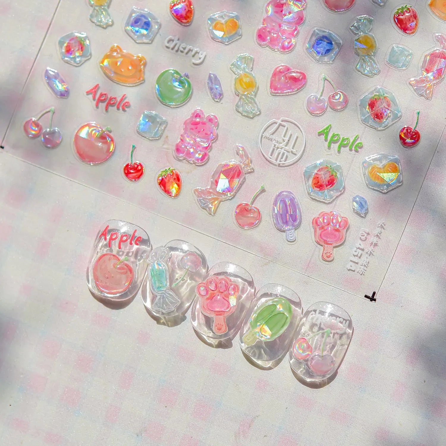 3D Summer Fruit Nail Stickers - Juicy Lemon Orange Embossed Designs Jelly Citrus Slice
