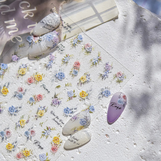 3D Watercolor Rose Nail Stickers | Elegant Floral Decals