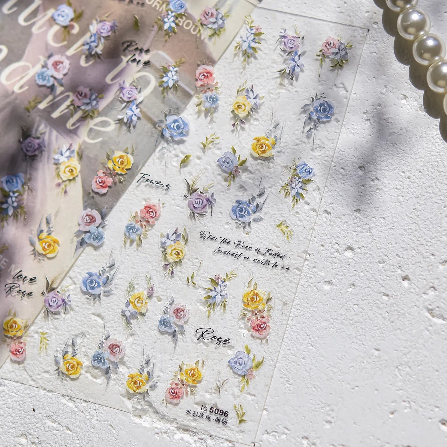 3D Watercolor Rose Nail Stickers | Elegant Floral Decals