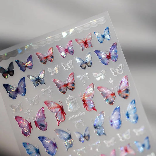 3D Butterfly Nail Art Stickers Adhesive Slider Laser Butterfly Sticker Decals M198