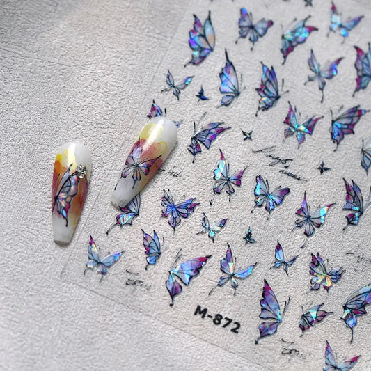 3D Butterfly Nail Stickers – Ultra-Thin Holographic Nail Art Decals M872
