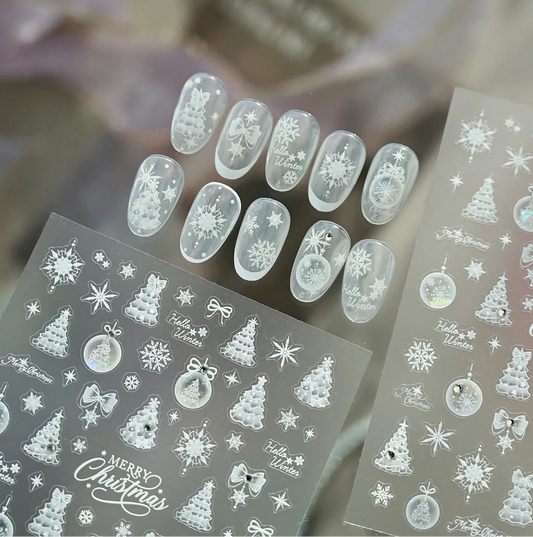 3D Christmas Tree Nail Stickers | Winter Snowflake Ball Nail Art Decals