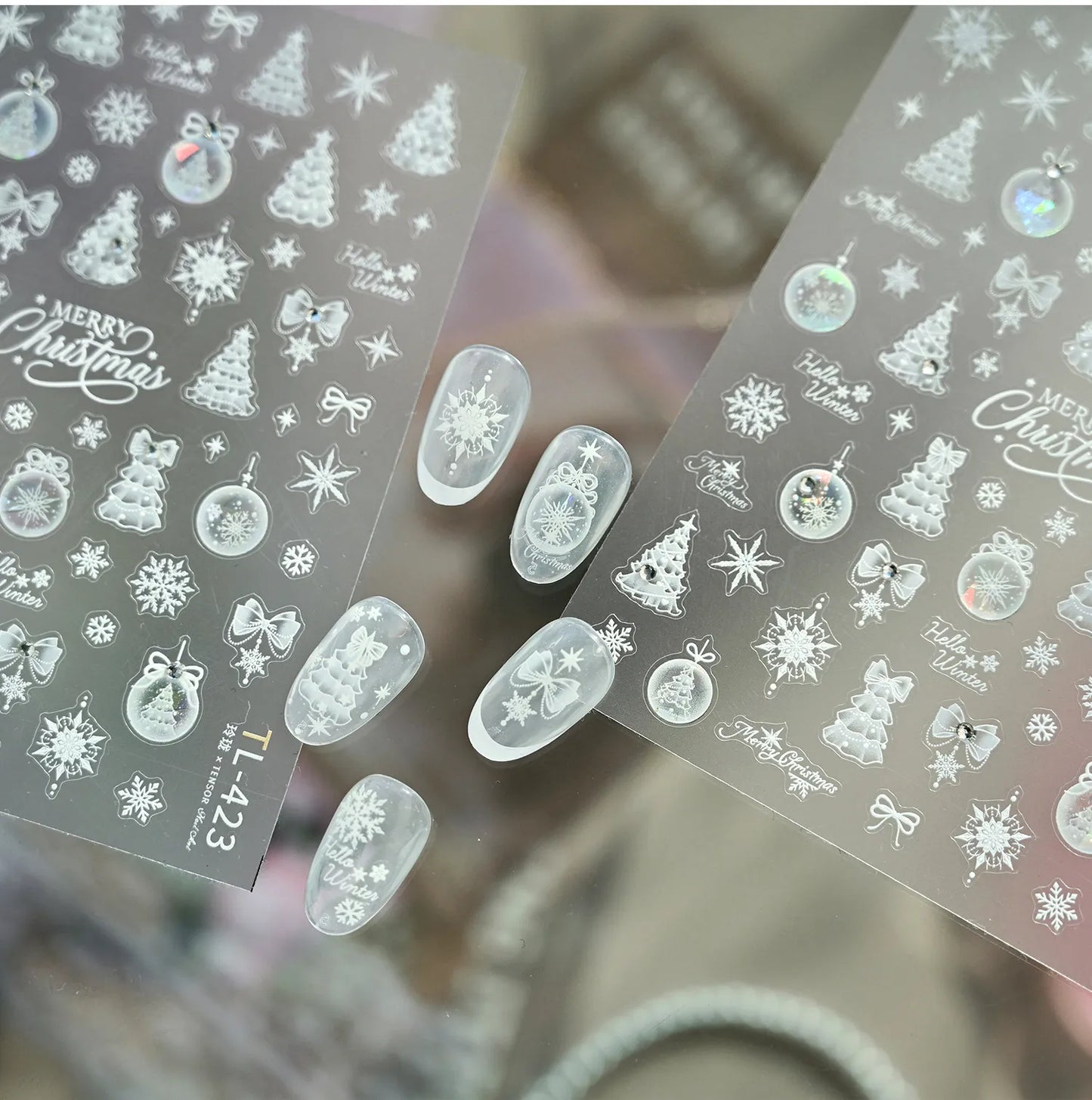 3D Christmas Tree Nail Stickers | Winter Snowflake Ball Nail Art Decals