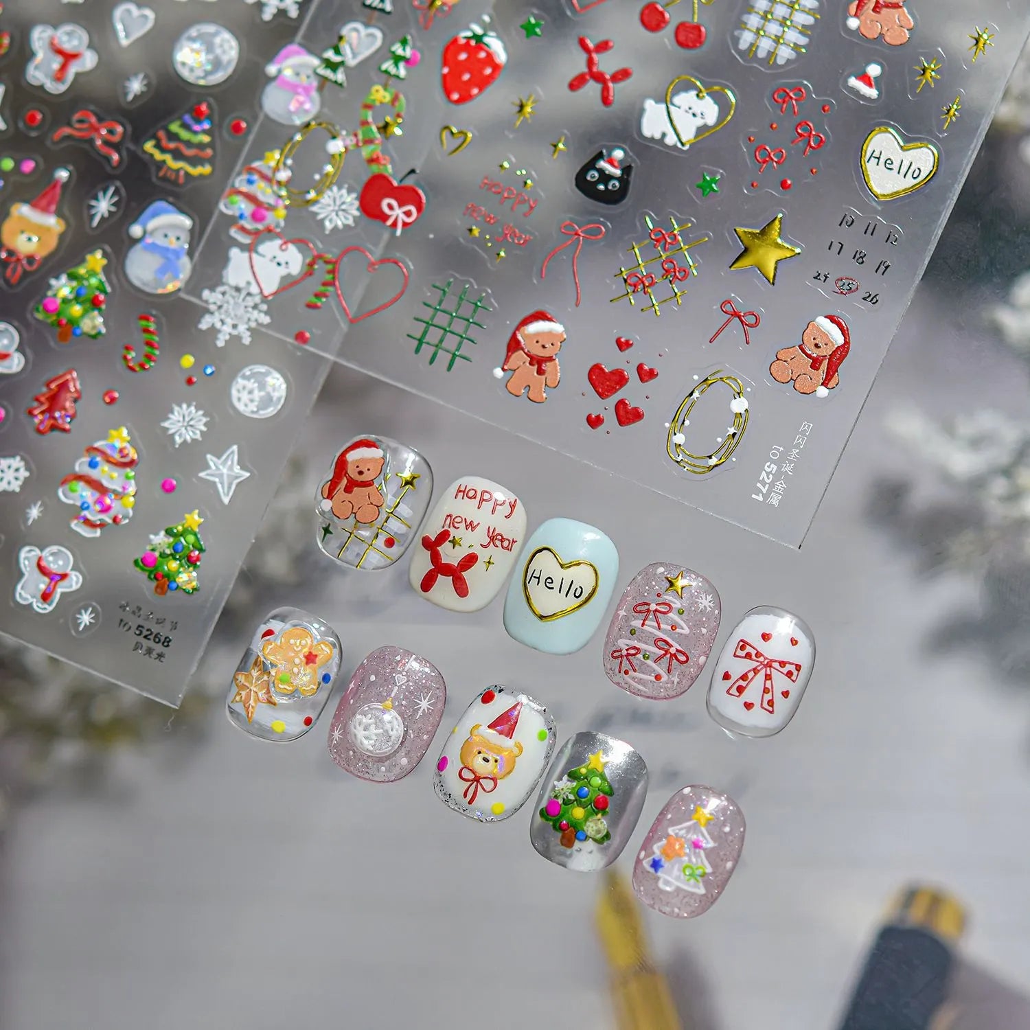 3D Crystal Christmas Nail Stickers | Cute Snowman, Bear & Holiday Decals 5268