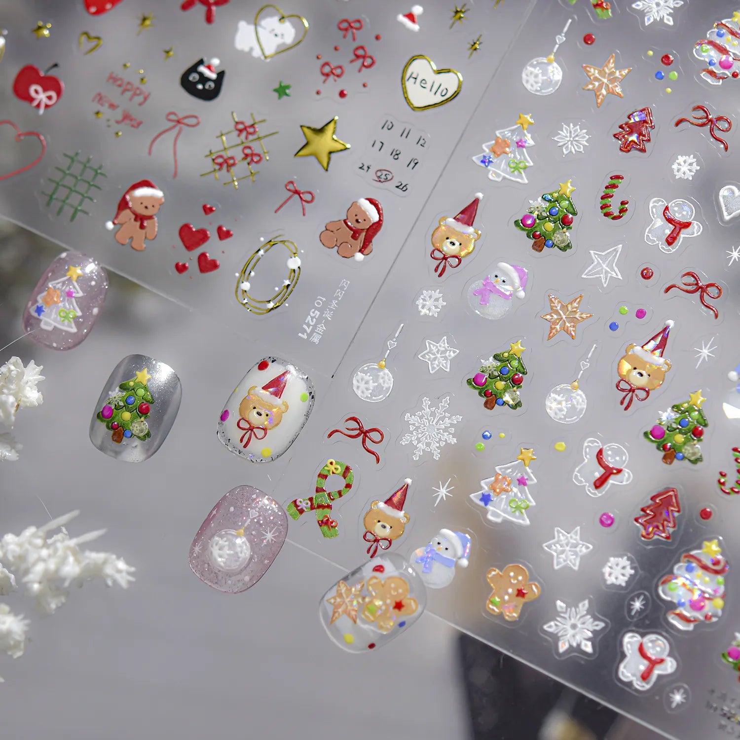 3D Crystal Christmas Nail Stickers | Cute Snowman, Bear & Holiday Decals 5268