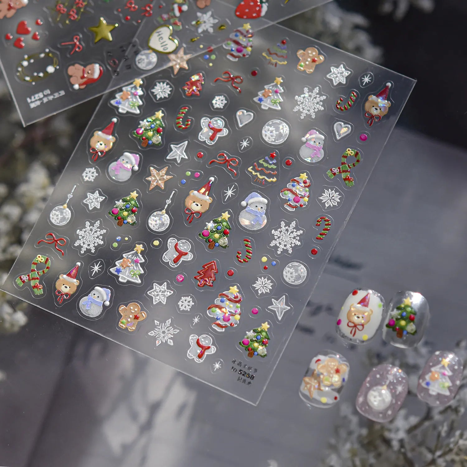 3D Crystal Christmas Nail Stickers | Cute Snowman, Bear & Holiday Decals 5268