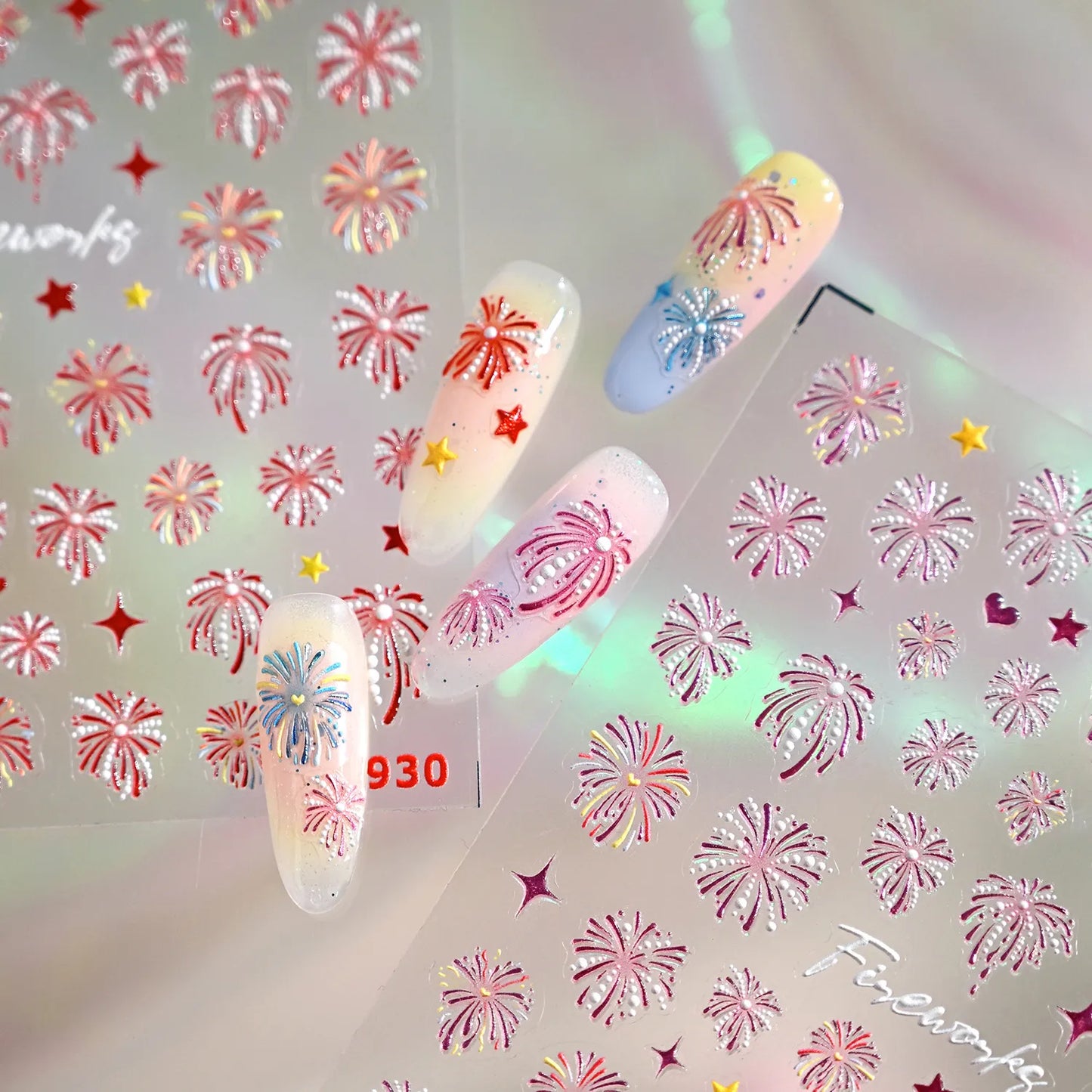 3D Fireworks Nail Stickers - New Year's Eve & Celebration Party Nail Art Decals M930