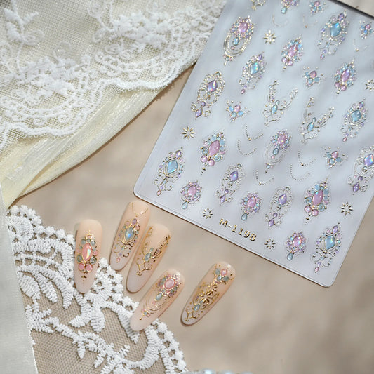 3D Gemstone Nail Stickers - Baroque Jewelry Decals for Luxury Manicure M1198