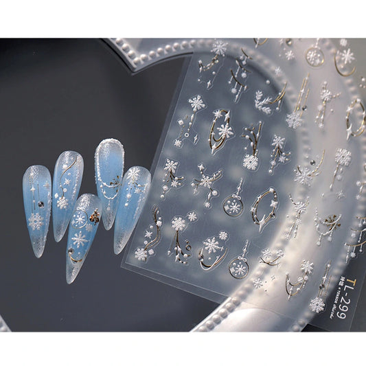 3D Gold Silver Snowflake Nail Decals | Winter Holiday Nail Art Stickers