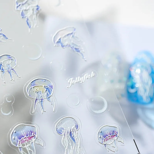 3D Jellyfish Nail Stickers Adhesive Jellyfish Nail Art Decals For Beach Vacation TS1317