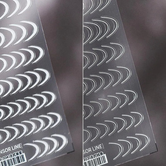 3D Modern French Tip Line Nail Stickers | White Minimalist Swirl Nail Art Decals TS303