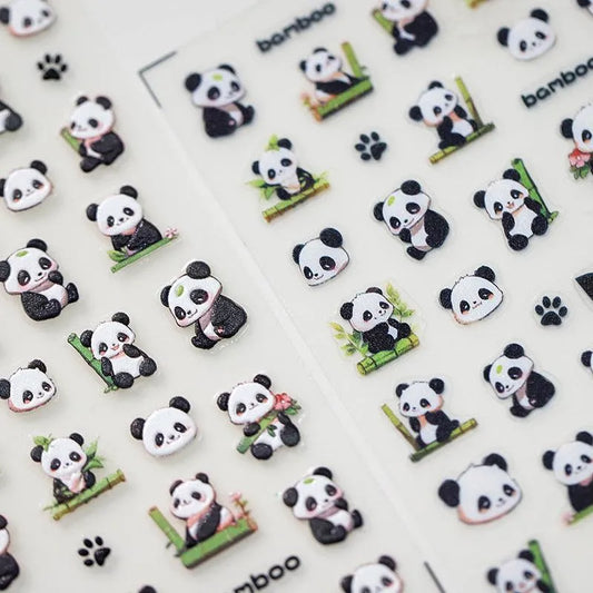 3D Panda Nail Stickers Bamboo Pandas Adhesive Sticker Nail Decals TS3116