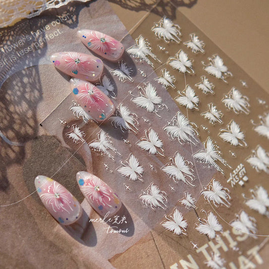 3D White Butterfly Nail Art Stickers Decals for DIY Manicure MS871