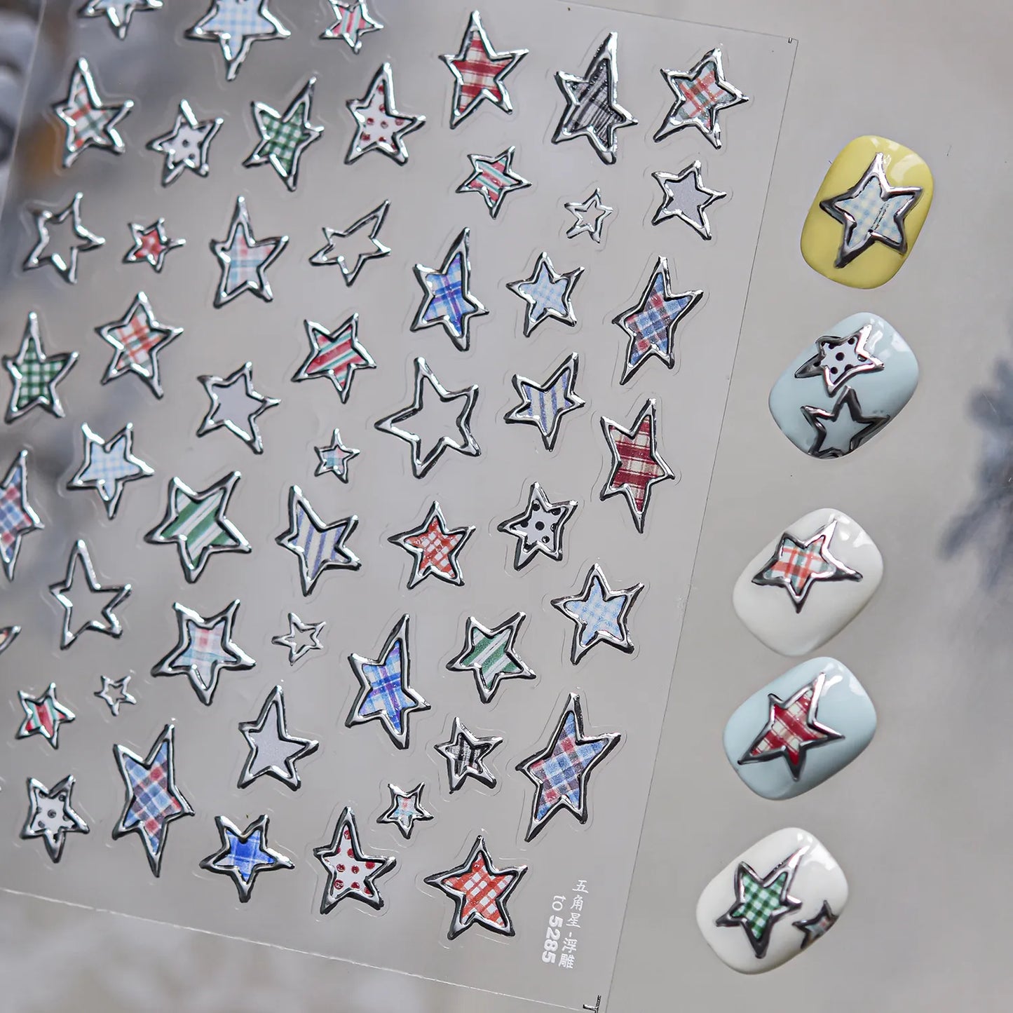 3D Y2K Star Nail Art Stickers - Silver Chrome & Colorful Kawaii Decals