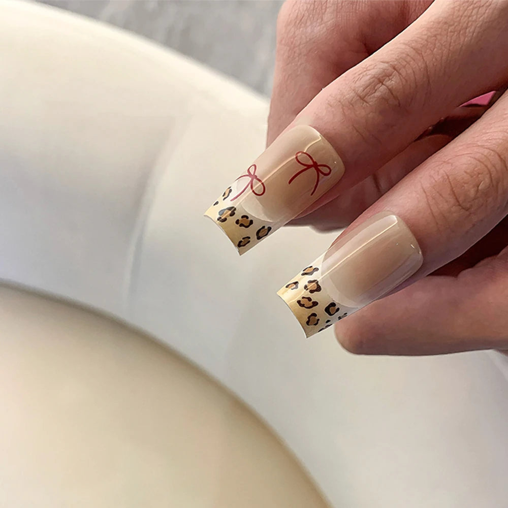 Nail Art Stickers Pink Leopard Bowknot Adhesive Sticker Decals MS690