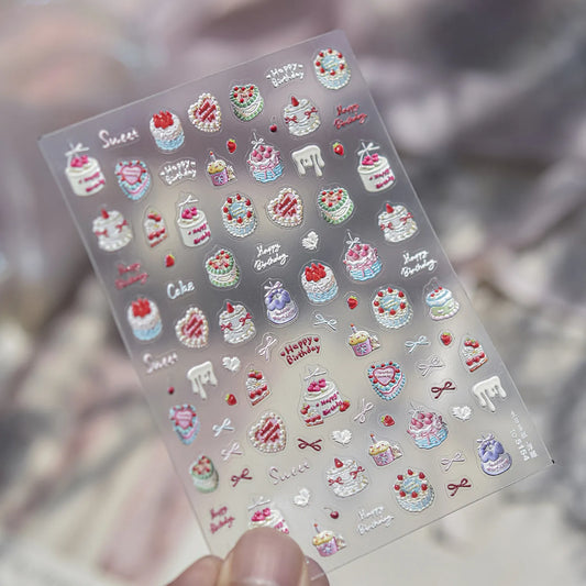 3D Kawaii Nail Stickers – Cute Birthday Cake, Donut & Sweet Treat Designs