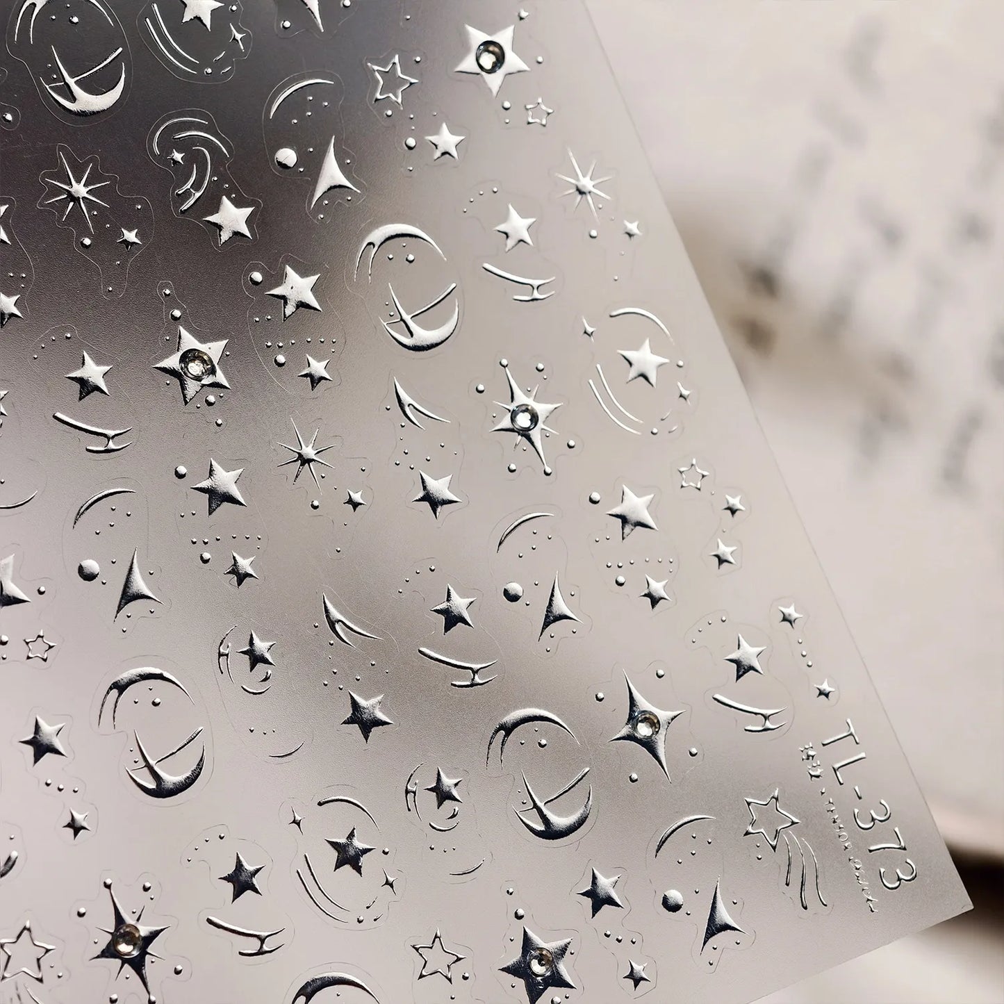 5D Chrome Star & Moon Nail Stickers | Celestial Rhinestone Decals - TL373