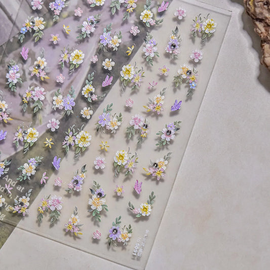 5D Embossed Daisy Nail Stickers with Rhinestones