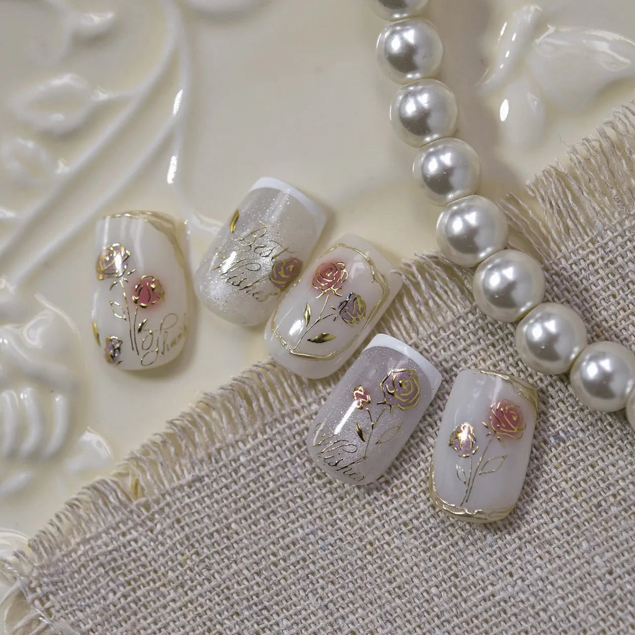 5D Embossed Gold Rose Nail Stickers | Metallic Floral Art