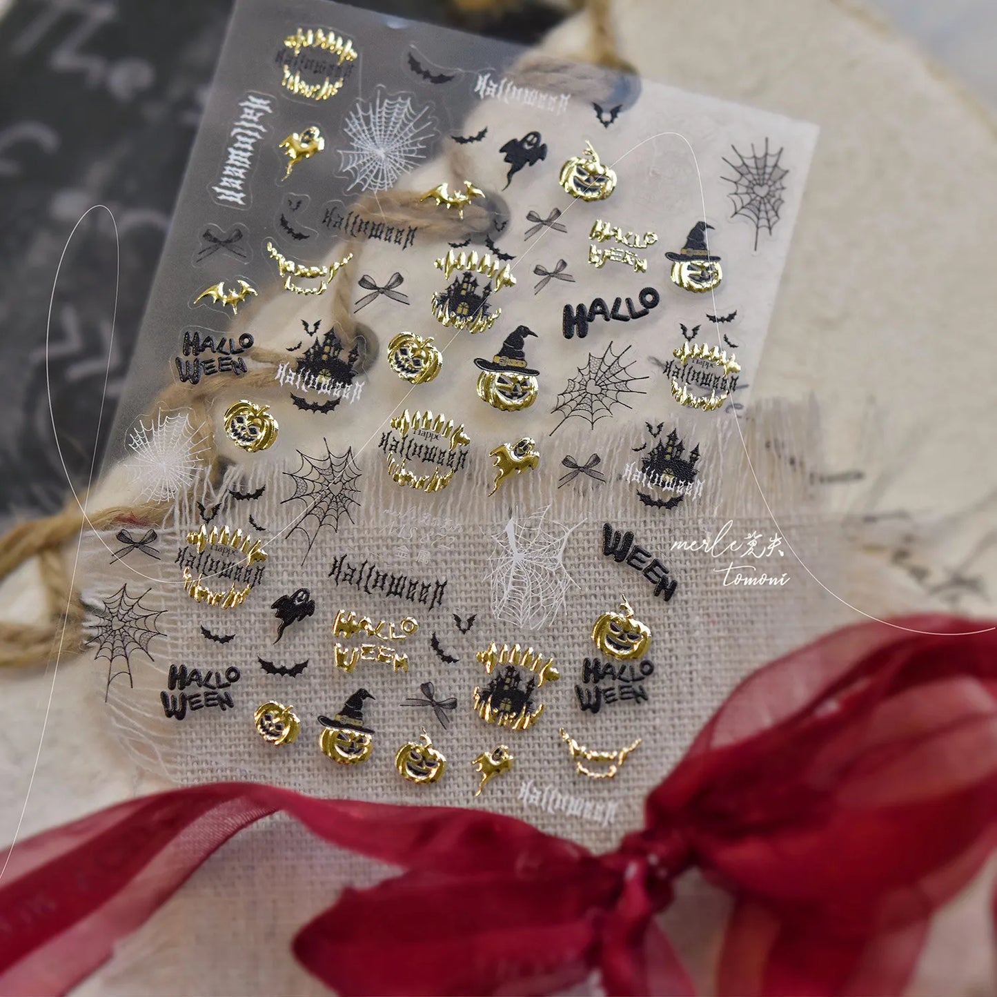 5D Gold Halloween Nail Stickers | Spooky Pumpkin Mouth Decals MS872