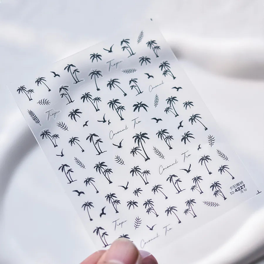 5D Palm Tree Nail Stickers – Black, White, Gold & Silver Tropical Nail Decals
