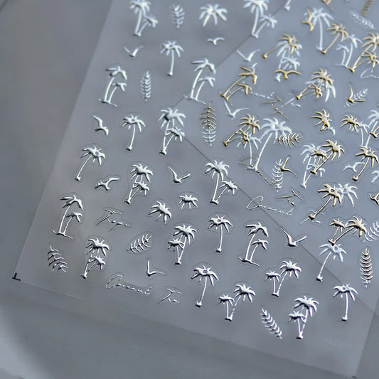 5D Palm Tree Nail Stickers – Black, White, Gold & Silver Tropical Nail Decals