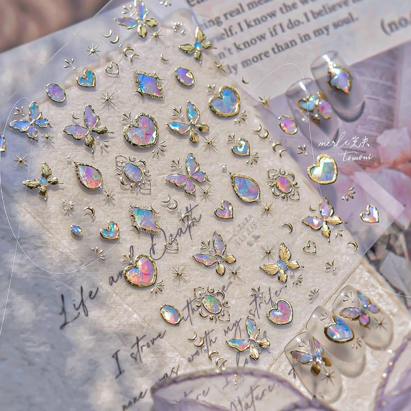 5D Aurora Gem Nail Stickers | Y2K Iridescent Crystal & Gold Silver Chrome Nail Art Decals 832