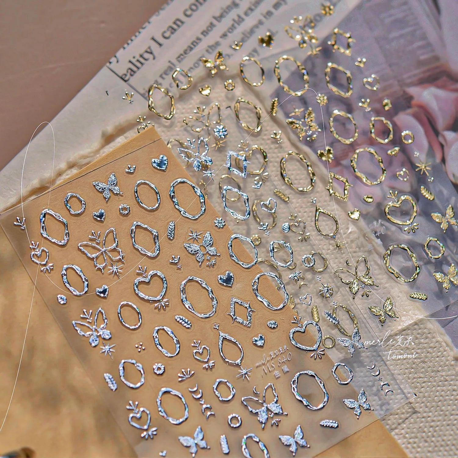 5D Aurora Gem Nail Stickers | Y2K Iridescent Crystal & Gold Silver Chrome Nail Art Decals 832