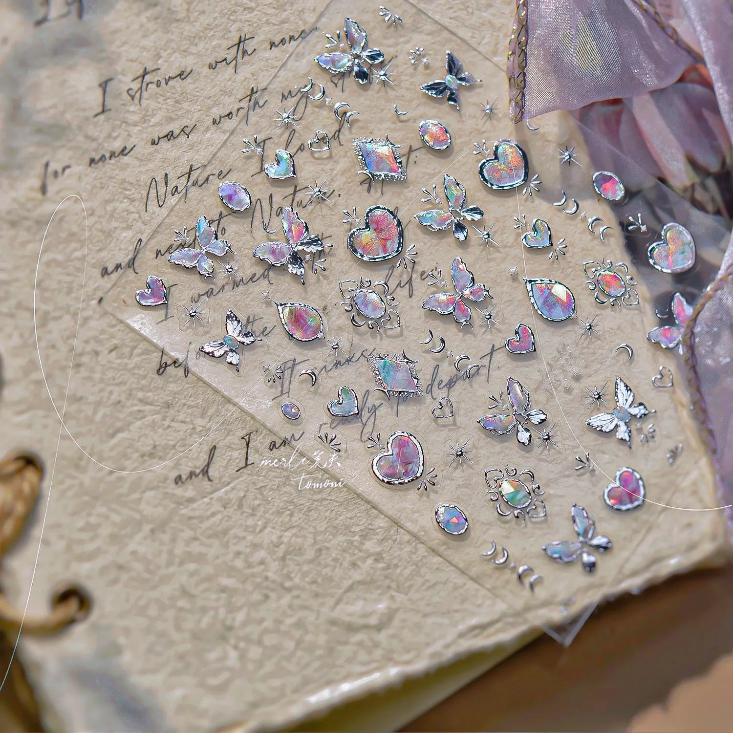 5D Aurora Gem Nail Stickers | Y2K Iridescent Crystal & Gold Silver Chrome Nail Art Decals 832