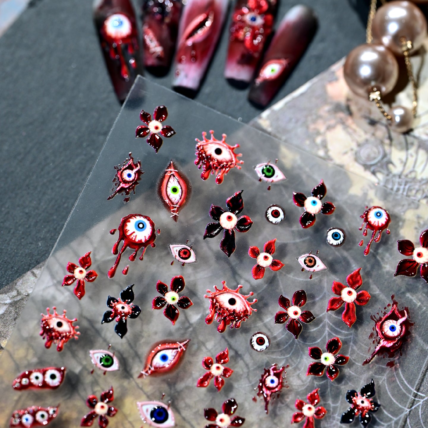 5D Bloody Eyeball Horror Nail Stickers | Creepy Goth Decals For Halloween