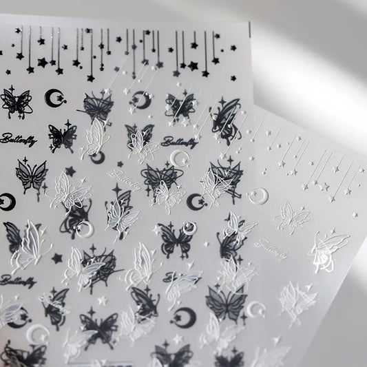 5D Butterfly Nail Art Stickers Adhesive Sliders Moon Stars Butterfly Sticker Decals TS3376