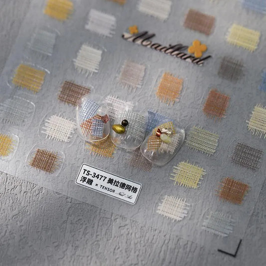 5D Colorful Lace Nail Art Stickers Adhesive Slider Candy Colors Grid Sticker Decals TS3477