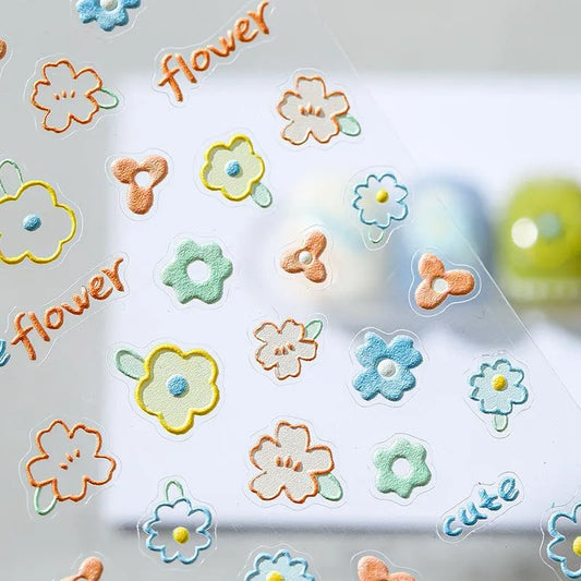 5D Cute Flower Nail Art Stickers Colorful Floral Adhesive Sticker Decals TS1252