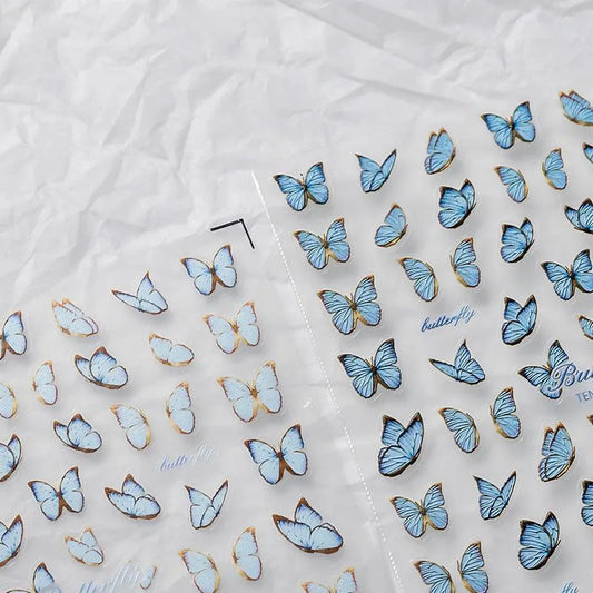 5D Embossed Blue Butterfly Nail Art Stickers Adhesive Sliders Sticker Realistic Fairy Nail Decals TS2542