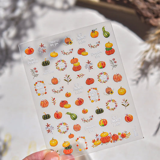 5D Fall Pumpkin Nail Stickers | Cozy Autumn & Thanksgiving Embossed Nail Decals 5195