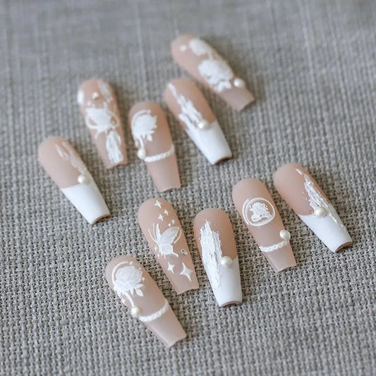 5D Floral Nail Art Stickers White Flower Chain Adhesive Sticker Nail Decals TS3260