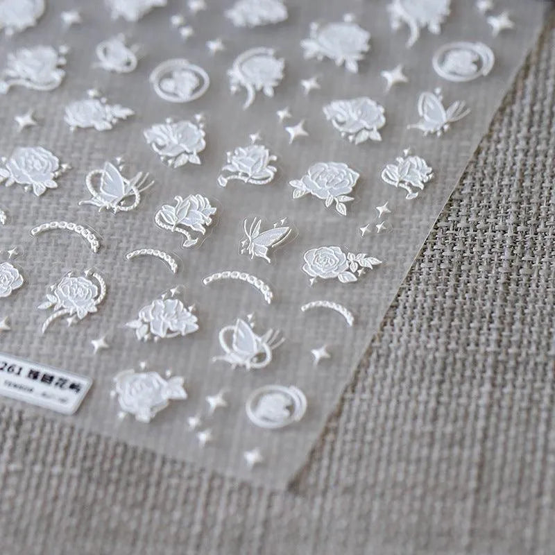 5D Floral Nail Art Stickers White Flower Chain Adhesive Sticker Nail Decals TS3260