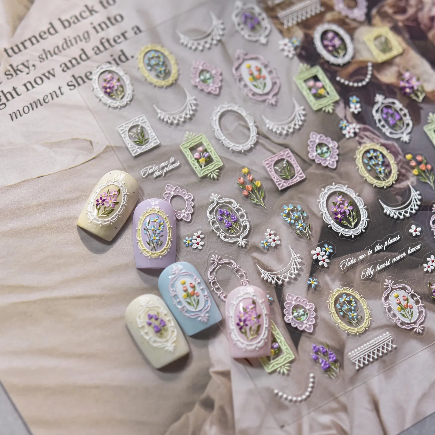 5D Frame Nail Stickers | Victorian Floral & Lace Decals for Coquette Nails